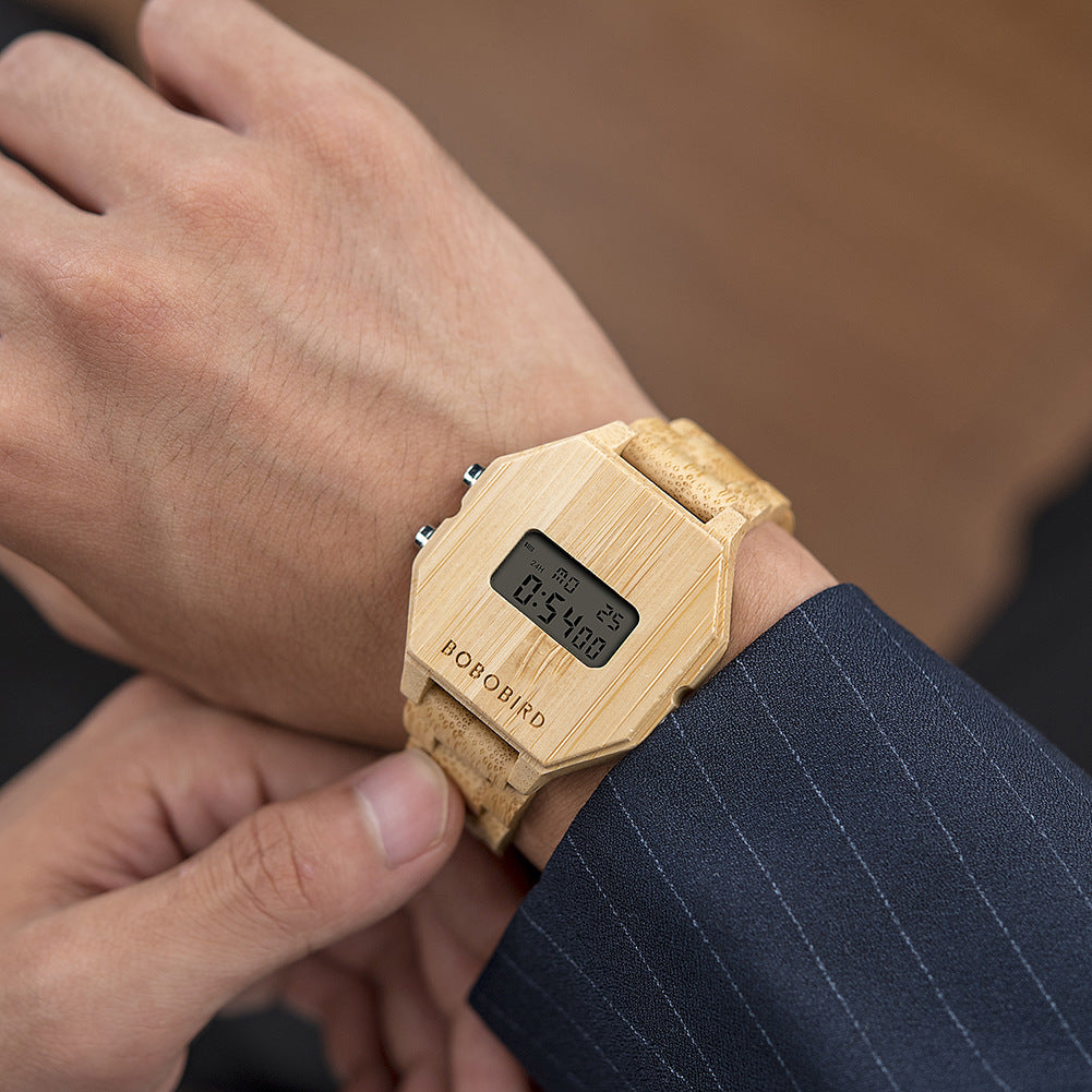 Men's Bamboo Digital Watch